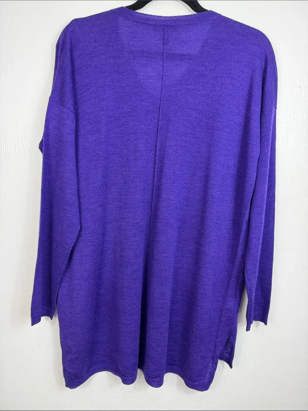 Eileen Fisher Merino Wool Tunic Sweater Purple V Neck Pockets PL Petite